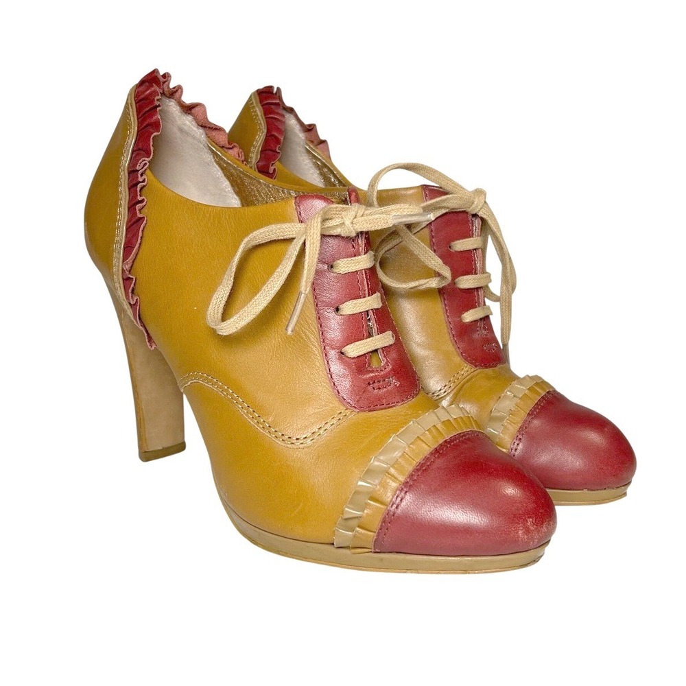 miss albright Oxford twee‎ red and tan leather anthropologie heels size 8